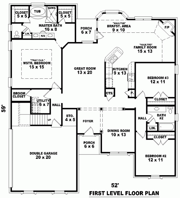 One-Story Traditional Level One of Plan 46770