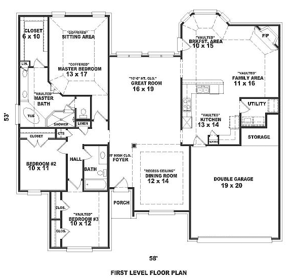 One-Story Traditional Level One of Plan 46801