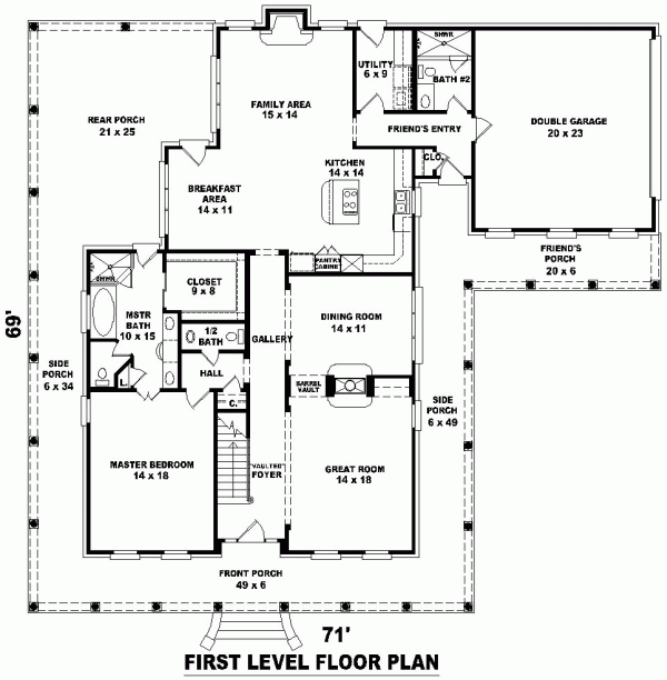 Country Traditional Level One of Plan 46806