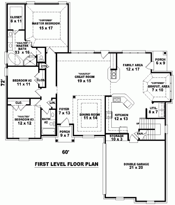 One-Story Traditional Level One of Plan 46810