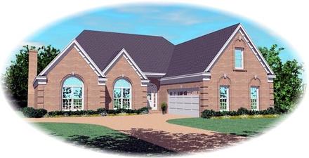 European One-Story Elevation of Plan 46813