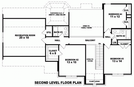 House Plan 46965 Second Level Plan