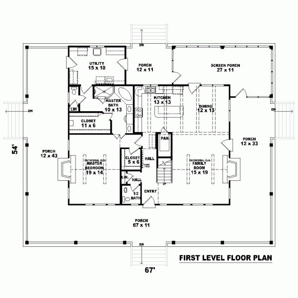 Country Farmhouse Level One of Plan 46983