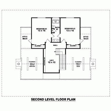 House Plan 46983 Second Level Plan