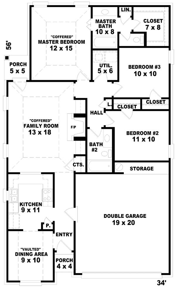Narrow Lot One-Story Traditional Level One of Plan 47001