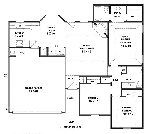 Narrow Lot One-Story Traditional Level One of Plan 47134