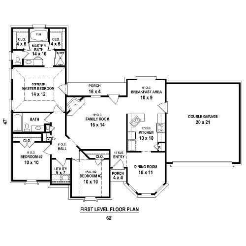 One-Story Traditional Level One of Plan 47139