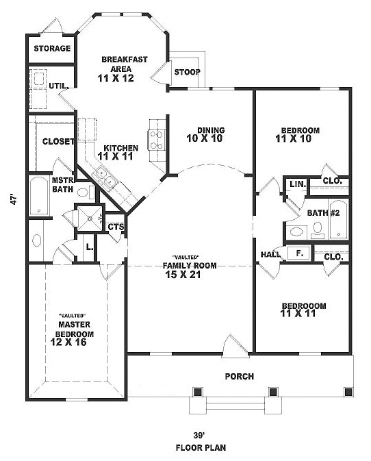 Narrow Lot One-Story Traditional Level One of Plan 47142