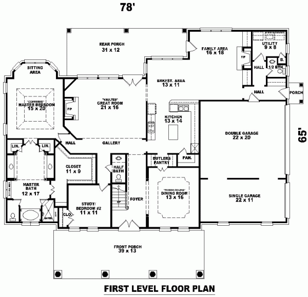 Colonial Plantation Traditional Level One of Plan 47157
