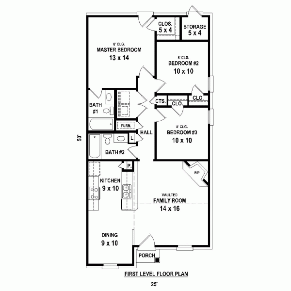 Narrow Lot One-Story Traditional Level One of Plan 47374