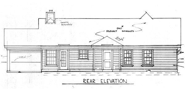 One-Story Rear Elevation of Plan 47380