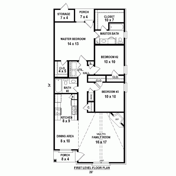 Narrow Lot One-Story Traditional Level One of Plan 47383