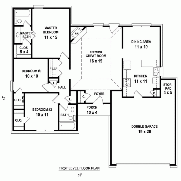 Country One-Story Level One of Plan 47390