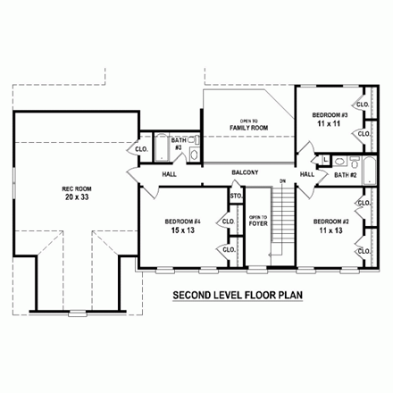 House Plan 47394 Second Level Plan