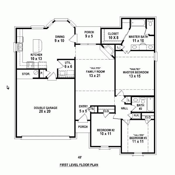 One-Story Traditional Level One of Plan 47398