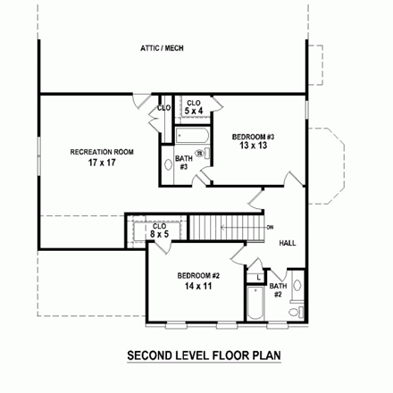 House Plan 47401 Second Level Plan