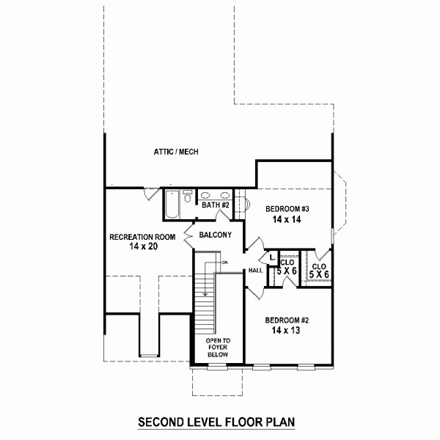 House Plan 47416 Second Level Plan