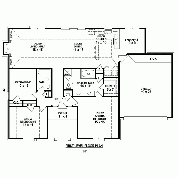 One-Story Traditional Level One of Plan 47426
