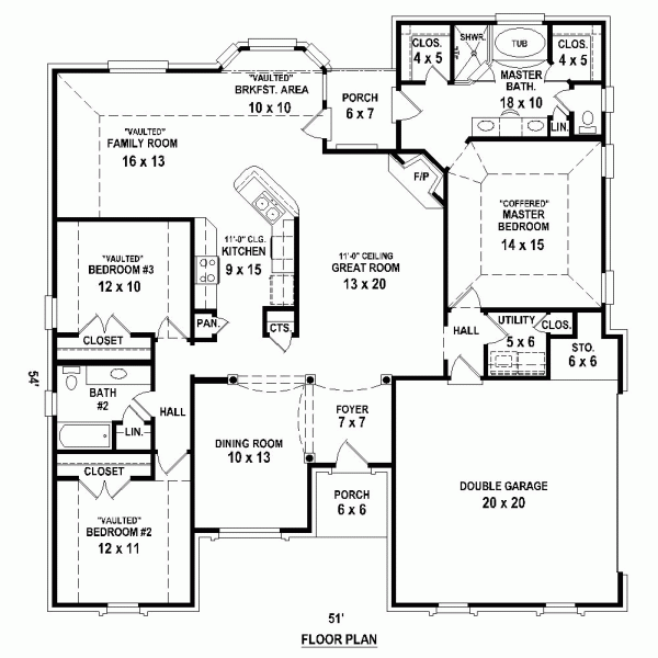 One-Story Traditional Level One of Plan 47447