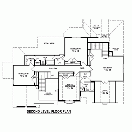 House Plan 47458 Second Level Plan