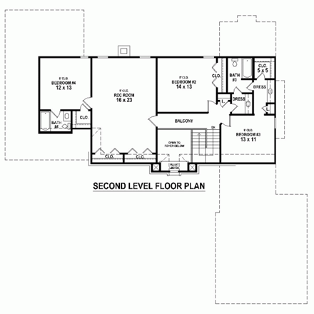House Plan 47484 Second Level Plan