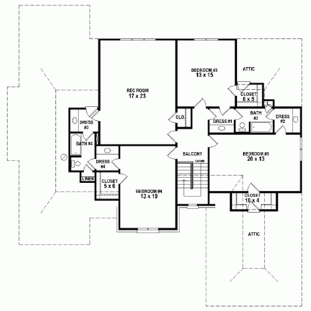 House Plan 47494 Second Level Plan