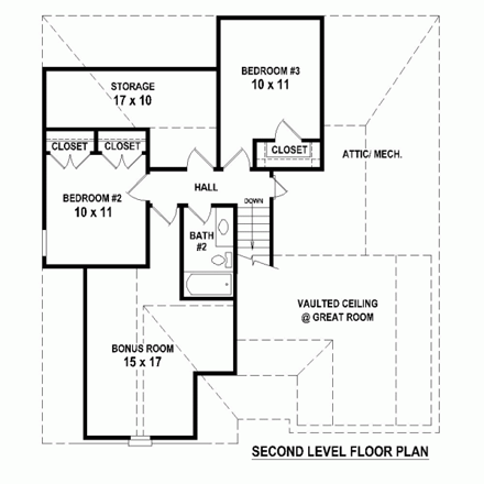 House Plan 47566 Second Level Plan