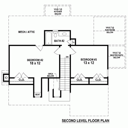 House Plan 47583 Second Level Plan