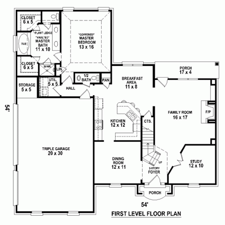 House Plan 47598 First Level Plan