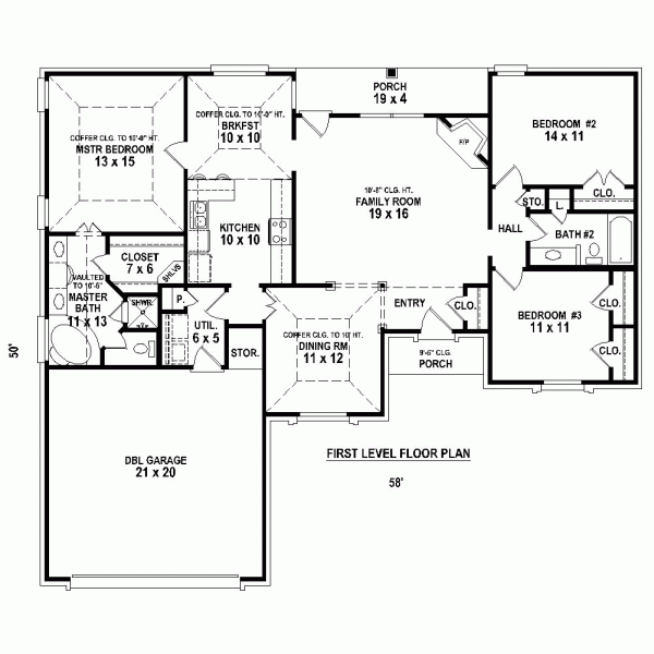 European One-Story Traditional Level One of Plan 47909