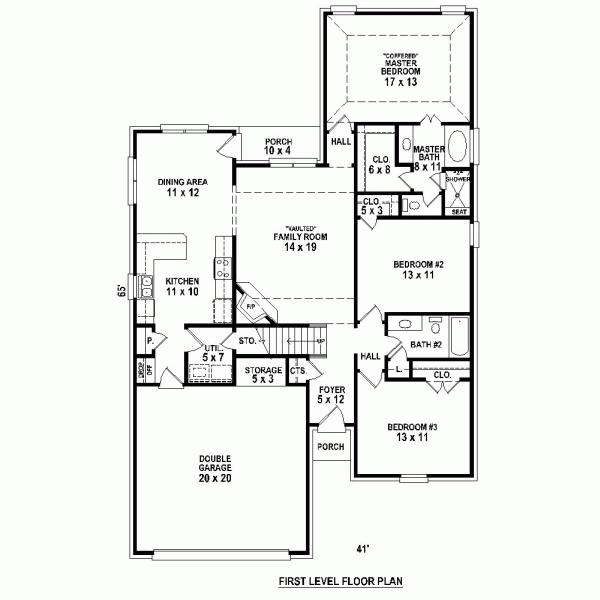 Country European One-Story Level One of Plan 47911