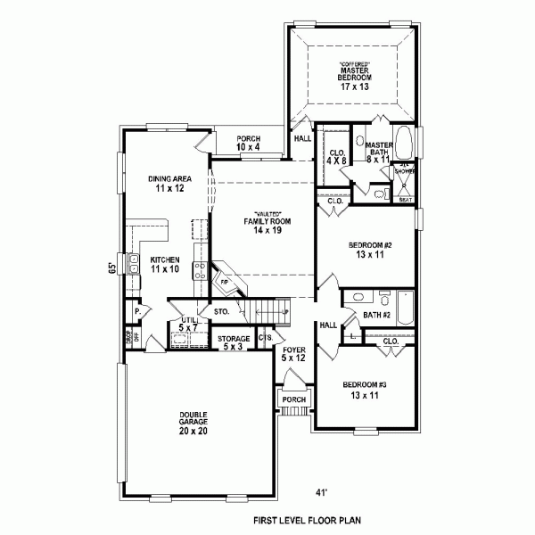 Country European One-Story Level One of Plan 47912