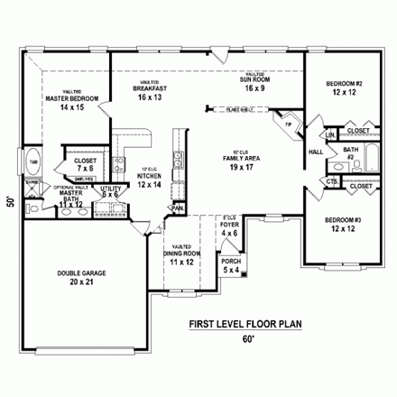 House Plan 47963 First Level Plan