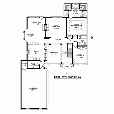 House Plan 47973 First Level Plan