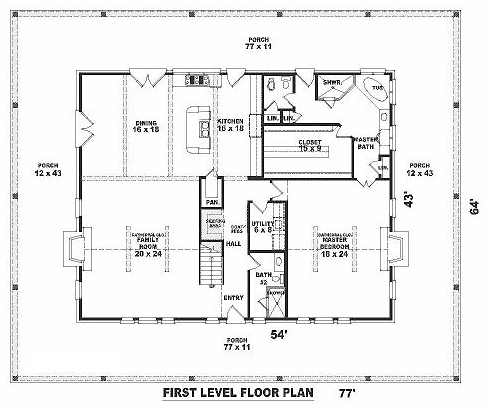 Country Farmhouse Level One of Plan 47993