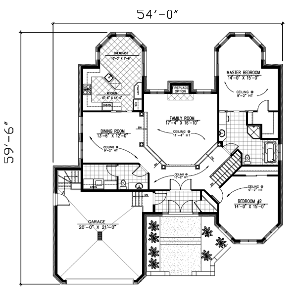 Bungalow One-Story Level One of Plan 48000