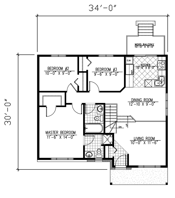 Bungalow Narrow Lot One-Story Level One of Plan 48001