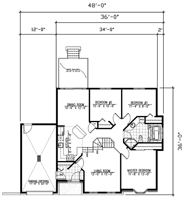 Bungalow One-Story Level One of Plan 48009