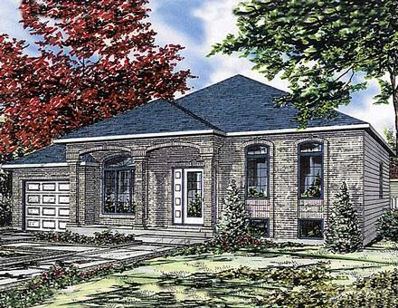 European One-Story Elevation of Plan 48010