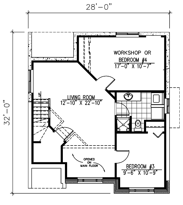 Bungalow Narrow Lot Lower Level of Plan 48011