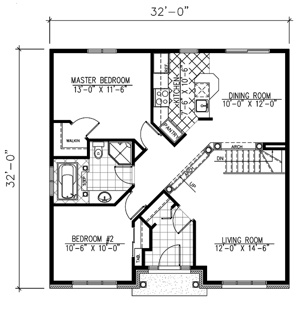 Bungalow Narrow Lot One-Story Level One of Plan 48016