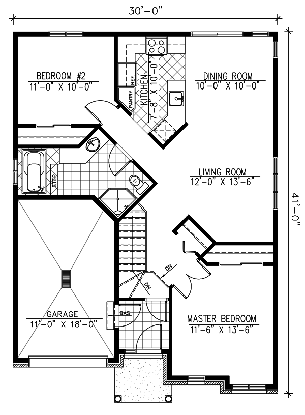 Bungalow Narrow Lot One-Story Level One of Plan 48025