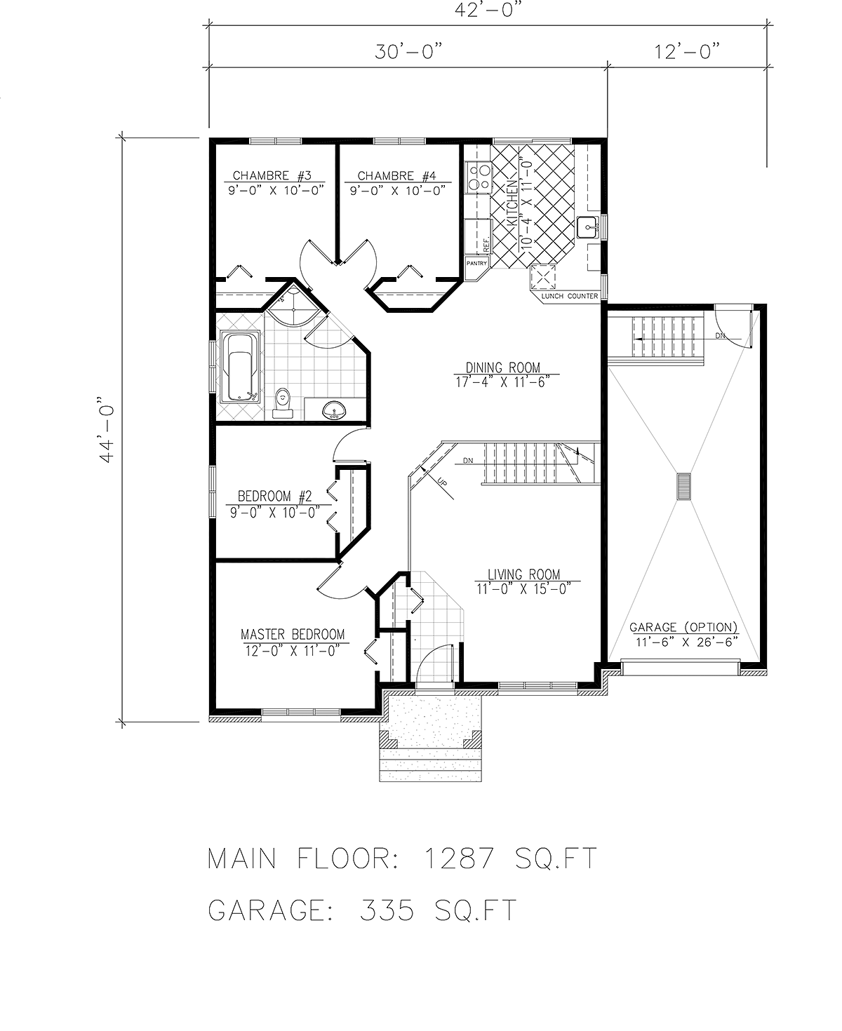 Bungalow Narrow Lot One-Story Level One of Plan 48026