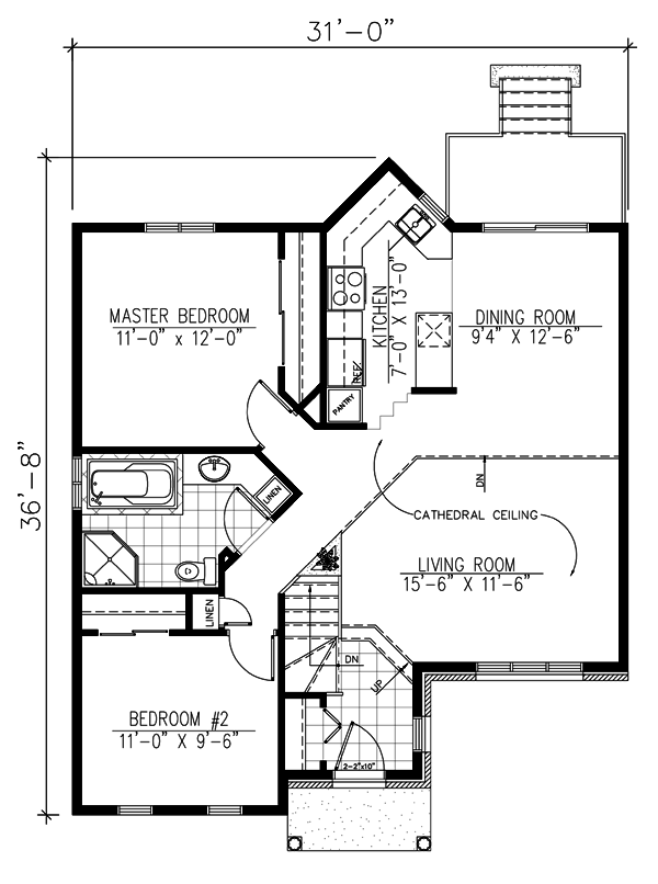 European Narrow Lot One-Story Level One of Plan 48032