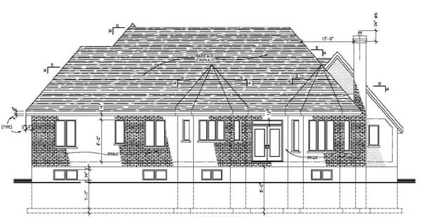 One-Story Rear Elevation of Plan 48043
