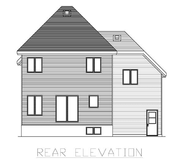 European Narrow Lot Rear Elevation of Plan 48058