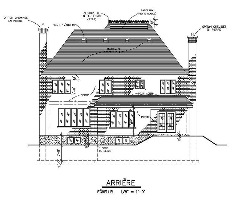 European Rear Elevation of Plan 48081