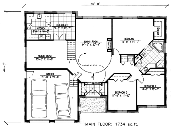 European One-Story Level One of Plan 48109