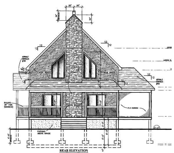 Country Rear Elevation of Plan 48155