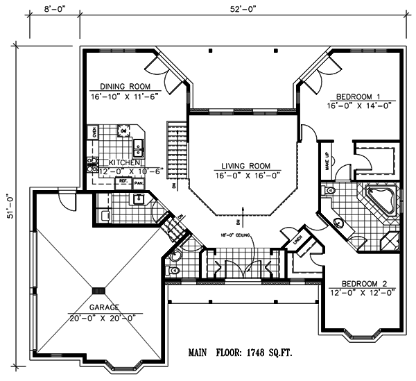 One-Story Traditional Level One of Plan 48161